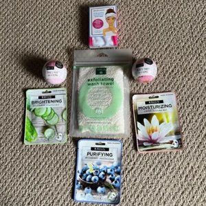 Beauty Bundle-K Beauty Purifying Mask, Exfoliating WashTowel, Headband, BathBomb